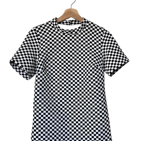 ZARA S Y2K Black White Checked Plaid Sleeve Mini Dress - Picture 4 of 11